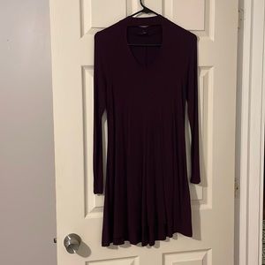 Purple flowy keyhole front long sleeve dress